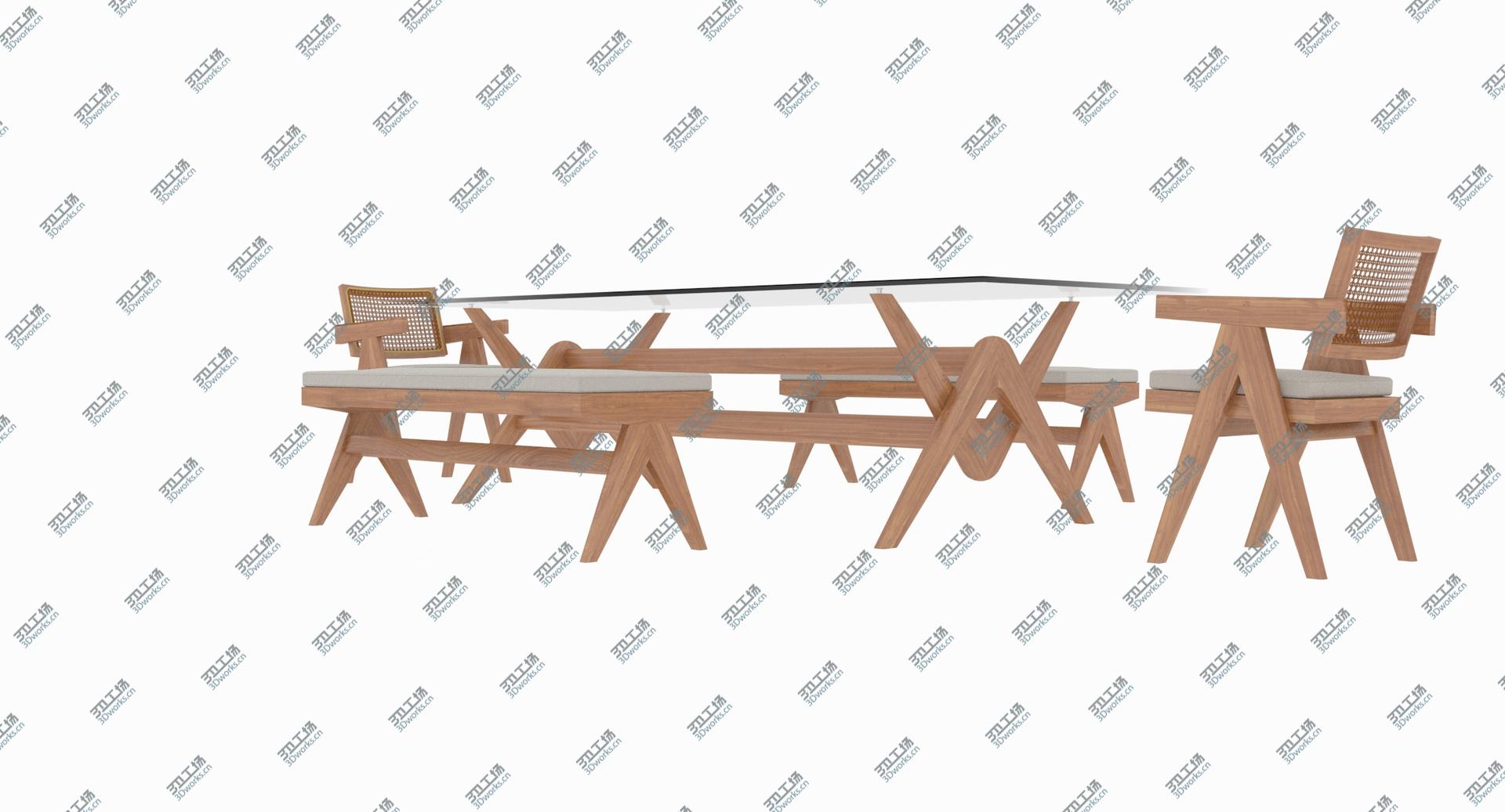 images/goods_img/202105073/3D Cassina Jeanneret Capitol Complex Glass Table with Office Chair and Wooden Bench Set/3.jpg